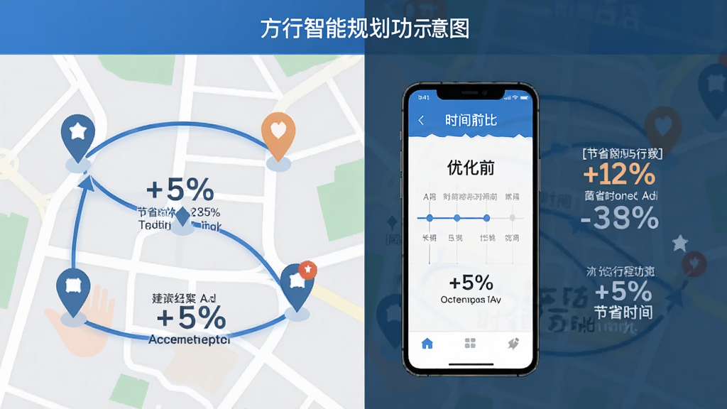 �������ܹ滮����ʾ��ͼ������չʾ��ͼ�϶���ص��ǵ������������γ��Ż�·�ߣ��ֻ��������ʱ����Ա��Ż�ǰ����г̲��죬���ֲ������ҷ����Ա��Ű棬����ƽ����Ϣͼ��ϸ�ڱ�ע��ʡʱ��ٷֱȣ����������ɾ����޶���Ԫ��