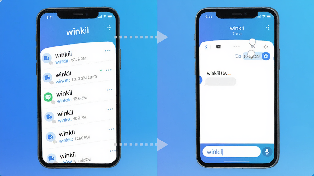 �ֻ���Ļ����ʾ��winkii��Ӧ�����н��棬����Ϊ������ɫ�������б����ж����Ի���¼���������Ի����ڣ��ײ�����������˷�ͼ�꣬��������չʾ�������̣��������࣬ͻ����winkii��Ʒ�ƣ����ʸɾ��޶���Ԫ��