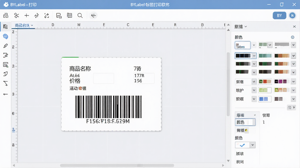 BYLabel��ǩ��ӡ�������ӻ��༭���棬������һ����ǩģ������������Ʒ���ơ��۸��������Ԫ�أ��Ҳ���ʾ������ɫ������������壬��������ִ�ǳɫ���⣬ͼ�����������ֹ���������ɾ����࣬ϸ�ڷḻ