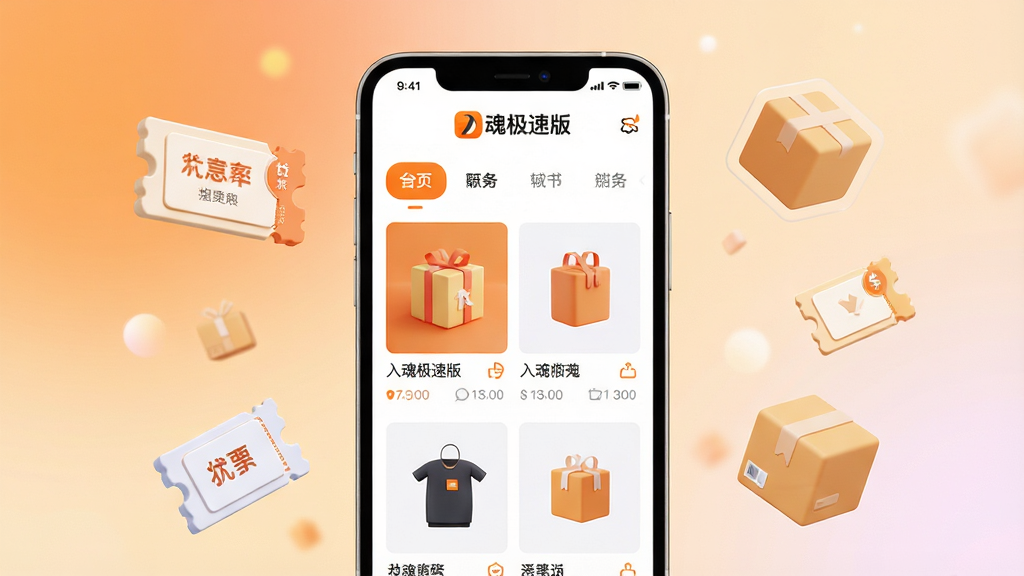 ���壺һ��������Ļ�������ֻ�����Ļ��ʾ����꼫�ٰ桱����Ӧ�ý��棬�з��ർ������Ʒ�ٲ��������֣��ֻ����У�������ͽ��䣬��ΧƯ�����Ż�ȯ�Ͱ���ͼ�ꡣ�Ű棺�ֻ���Ļ���������ɱ棬����ɾ��ִ�����񣺱�ƽ�������΢3D�ʸУ�ɫ�����죬��Ʒ�ƳȺͰ�ɫΪ����ϸ�ڣ���Ļ���С���꼫�ٰ桱����logo����ƷͼƬ���£��������ͨ͸�����ʣ�������Ⱦ���ɾ��޶���Ԫ�ء�