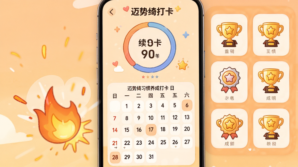 �����ϰ�����ɴ򿨽��棬չʾ������������ɾͻ���ǽ������Ϊ�ֻ��������棬�����Ϸ�ͳ�ƻ��·����������Ű����Բ�ǿ�Ƭ���ţ������ò廭��ůɫϵ��ϸ�ڰ�������������Ч�뽱��ͼ�꣬����ϸ�����ޣ��ɾ��޶���Ԫ��