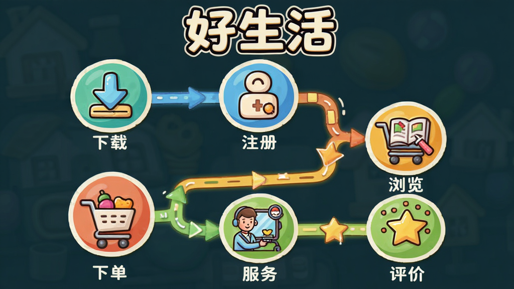 ���壺������APP�ġ�ʹ��ָ�ϡ�ͼ�⣬չʾ�������̡����֣����ϵ������У�ÿһ����һ��Բ��ͼ�������˵�����Ű棺���������Ӹ����裬�������ˡ���񣺿�ͨ�����ɫ���ޡ�ϸ�ڣ�������������ء�����ע�ᡱ��������������µ����������񡱡������ۡ����ڶ����С���������������ʣ��ɾ����޶���Ԫ�ء�