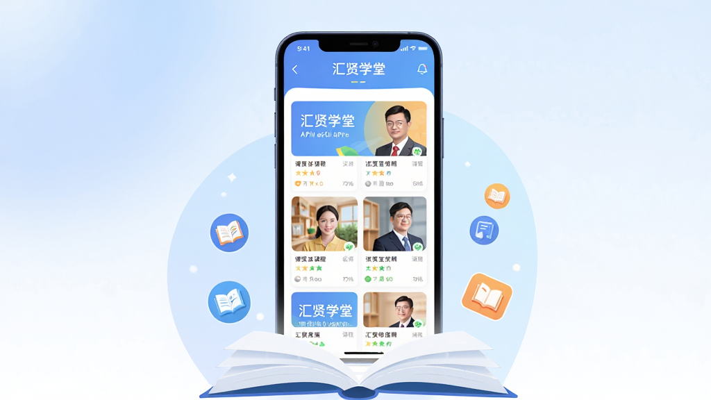 ���壺�ֻ���Ļ��չʾ����ѧ��APP���棬��������γ��б�����ʦͷ�񣻲��֣����й�ͼ���ֻ�Ϊ�Ӿ����㣬����Ϊ��ͽ�������ɫ���Ű棺��������������ʾ������ѧ�á��������γ̿�Ƭ�������У�����ִ���ƽ���廭���ɫ���������£�ϸ�ڣ��ֻ��·��д򿪵��鱾��Ư����֪ʶͼ�꣬����ɾ��޶���Ԫ�أ����ʣ�������Ⱦ���ɾ����޶���Ԫ��