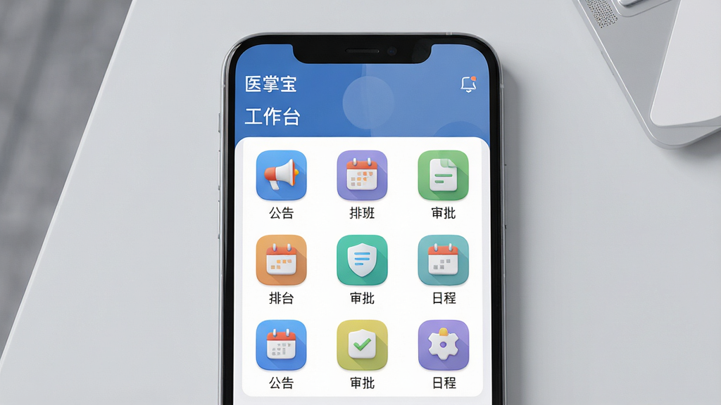 ���壺һ��չʾ��ҽ�Ʊ���APP�ڲ�������̨�����ܽ�����ֻ���ͼ����Ļ�Ϸ���ʾ��ҽ�Ʊ��������͡�����̨�����⣬�·���������ʽ�����š����桱�����Űࡱ���������������ճ̡��ȶ����ɫ����ͼ�ꡣ���֣��ֻ�ƽ����ǳ��ɫ�������ϣ���Ļ���Ծ�ͷ���ӽǴ�ֱ���Ű棺���沼����������ģ������ȣ���ɫ�����г����񣺼�Լ�����񣬽�������ִ���ǿ��ϸ�ڣ���Ļ�е�ÿ��ͼ�궼�о��µ�΢����Ч�������ֱ�ǩ�����ɶ�����Ļ��������΢�ķ�ָ��Ϳ��Ч�������ʣ�������Ⱦ��ɫ��׼ȷ��ϸ���������ɾ����޶���Ԫ�ء�