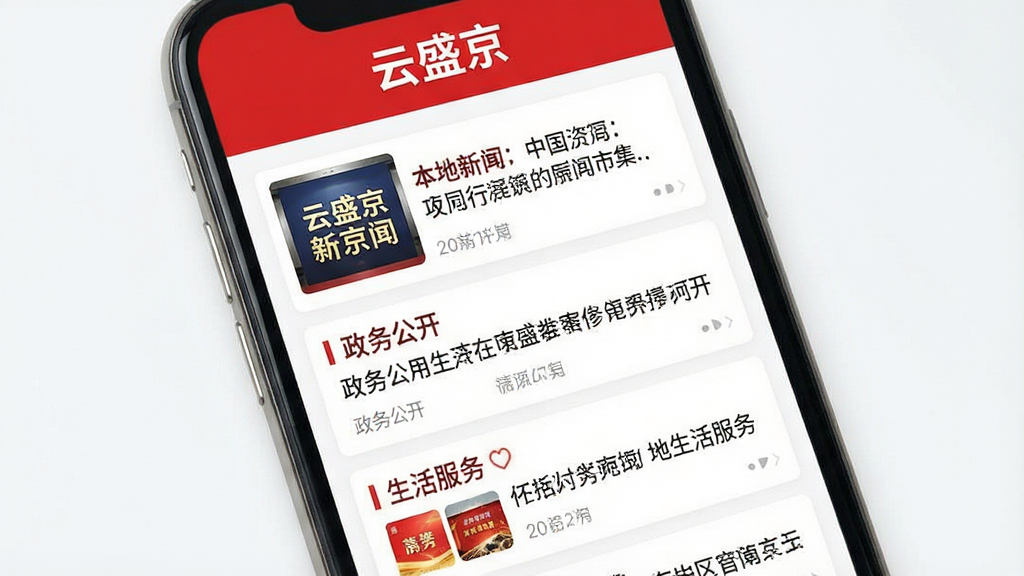 һ�Ÿ����ֻ���ͼ��չʾ��ʢ��App�����棬������ʾ����ʢ������ɫ�������·�Ϊ������Ѷ��Ƭ�б��������������š����񹫿�����������ģ�飬���岼�ּ���ִ��������ɫΪ�����������������ʸɾ����޶���Ԫ��
