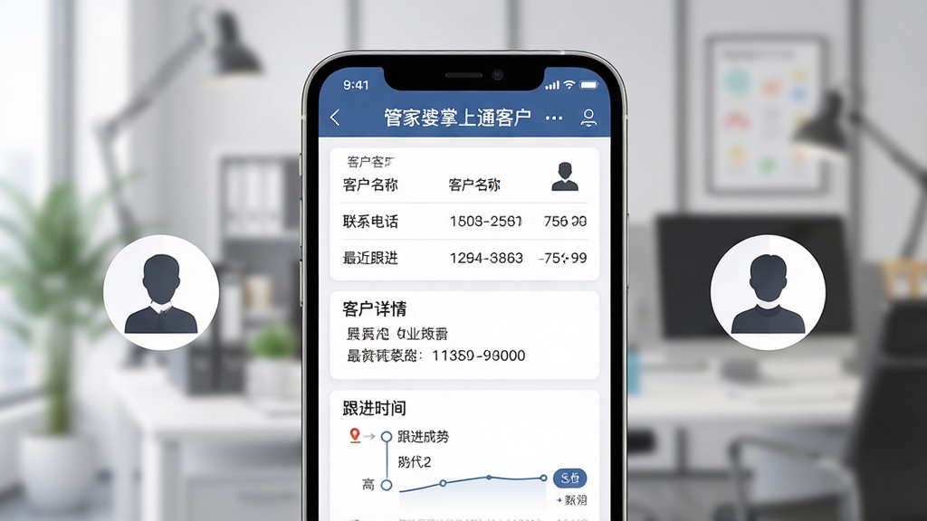 ���壺�ܼ�������ͨ�ͻ�����ҳ�棬�ֻ���Ļ��ʾ�ͻ��б����ͻ����顢����ʱ���ߣ�����Ϊģ���İ칫���������֣��ֻ����У���Ļ���������������пͻ�ͷ��ͼ���׺���Ű棺������򡣷��������͡��ִ���ϸ�ڣ���Ļ�пɼ����ͻ����ơ�������ϵ�绰������������������ֶΣ�ͼ��Ϊ�����Ӱ�����ʣ����壬�ɾ����޶���Ԫ�ء�