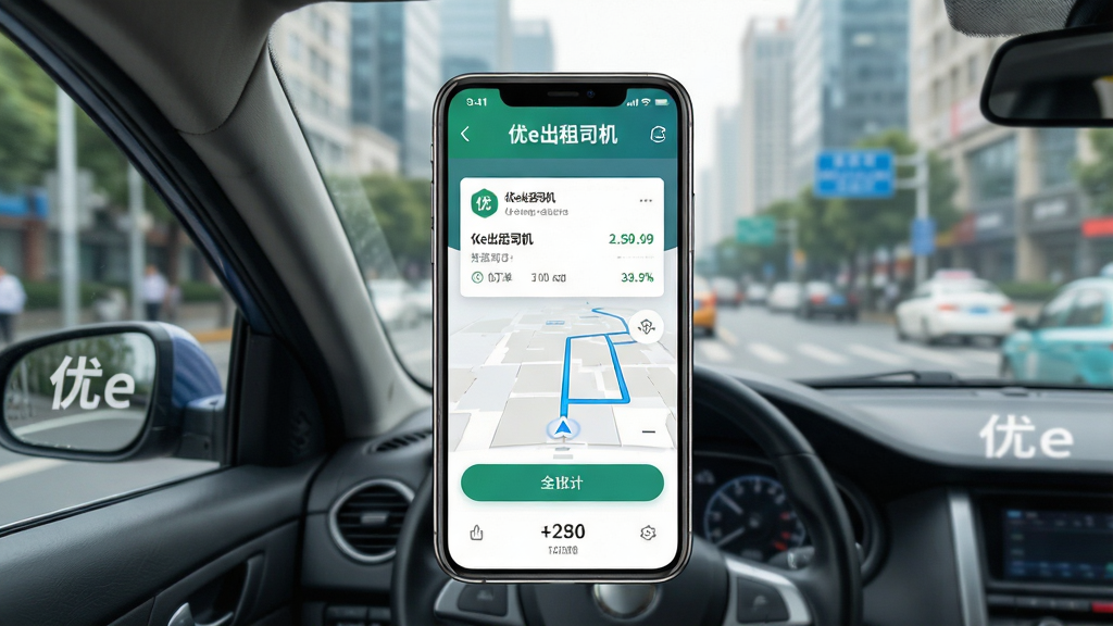 ���壺һ���ִ����⳵��ʻ�ڳ��нֵ��ϣ���ʻԱ�ֻ���Ļ��ʾ����e����˾�����ӵ����棬�����ж�����Ϣ�͵���·�ߡ����֣����Ӿ����У��ֻ����������ɼ��������黯���н������Ű棺��������ͻ���������ơ���e����˾���������дʵ�������ɫ��������Ȼ��ϸ�ڣ��ֻ���Ļ��ʾ����e����˾����������������Ƭ��������ť������ͳ���������������⳵�����С���e����־�����ʣ����壬�ɾ����޶���Ԫ�ء�