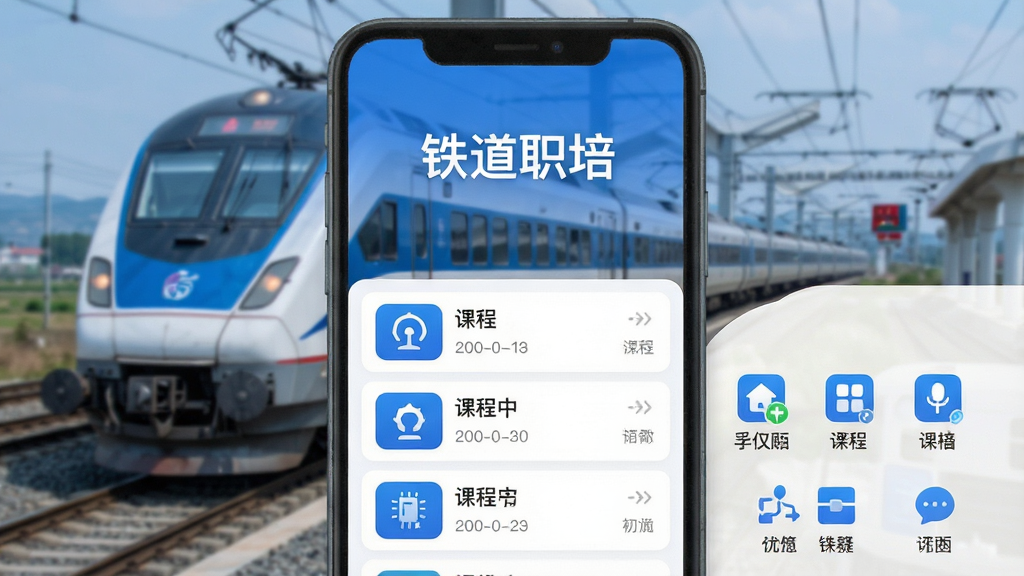 һ��չʾ����ְ��APP������ĸ����ͼ�����������·�г��������γ��б��빦��ͼ�꣬���������ִ���ɫ������ɫ�Ͱ�ɫΪ������������������ɾ���ͻ���������ơ�����ְ�ࡱ�ĸ��֣�����ϸ�壬�޶���Ԫ�ء�