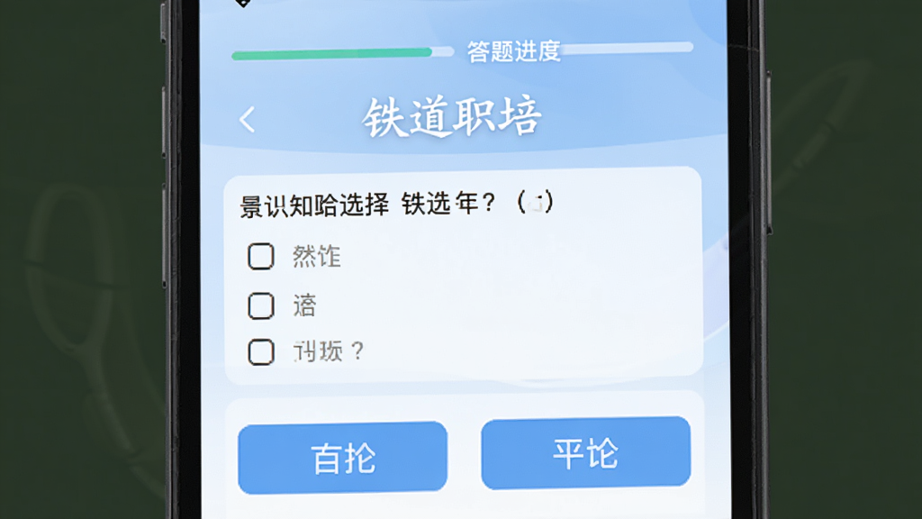 չʾ����ְ��APP���������ֻ���ͼ����Ļ����ʾһ����·רҵ֪ʶѡ���⣬�·����ĸ�ѡ�ť��������ʾ���������������������͵�ǳ��ɫ���䣬������ˬ��ͻ��������ְ�ࡱ���ƣ����ʾ�ϸ��������Ԫ�ء�