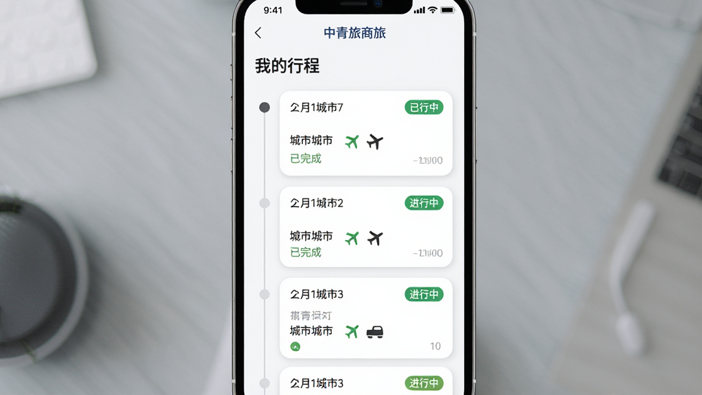 ���壺�ֻ���Ļչʾ����������APP�ġ��ҵ��г̡�ҳ�棬ҳ�水ʱ�����г�����г̿�Ƭ��ÿ����Ƭ�������ڡ����С���ͨ��ʽͼ�ꡣ���֣��ֻ��������У�����Ϊǳ��ɫ����������ˬ���Ű棺��Ƭʽ��ƣ�Բ����Ӱ��ʱ��������ࡣ����ִ���Լ����Ϣ�㼶������ϸ�ڣ���Ļ�����С����������á��������г̿�Ƭ���С�����ɡ��͡������С�״̬��ǩ�����ʣ����壬�ɾ����޶���Ԫ�ء�