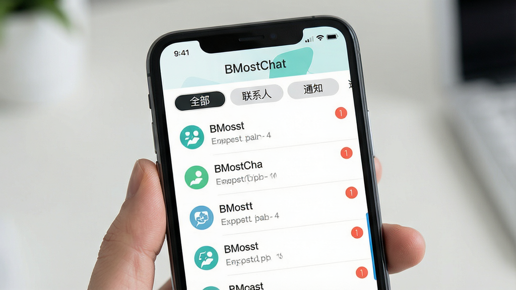 �ֻ�����չʾBMostChat������Ϣ���๦�ܣ�������ǩ����ʾ��ȫ����������ϵ�ˡ�����֪ͨ���ȷ��࣬�б��������࣬����δ���Ǳ꣬�������Լ�ִ������ֱ�ǩΪ��BMostChat�������������޶���Ԫ�ء�