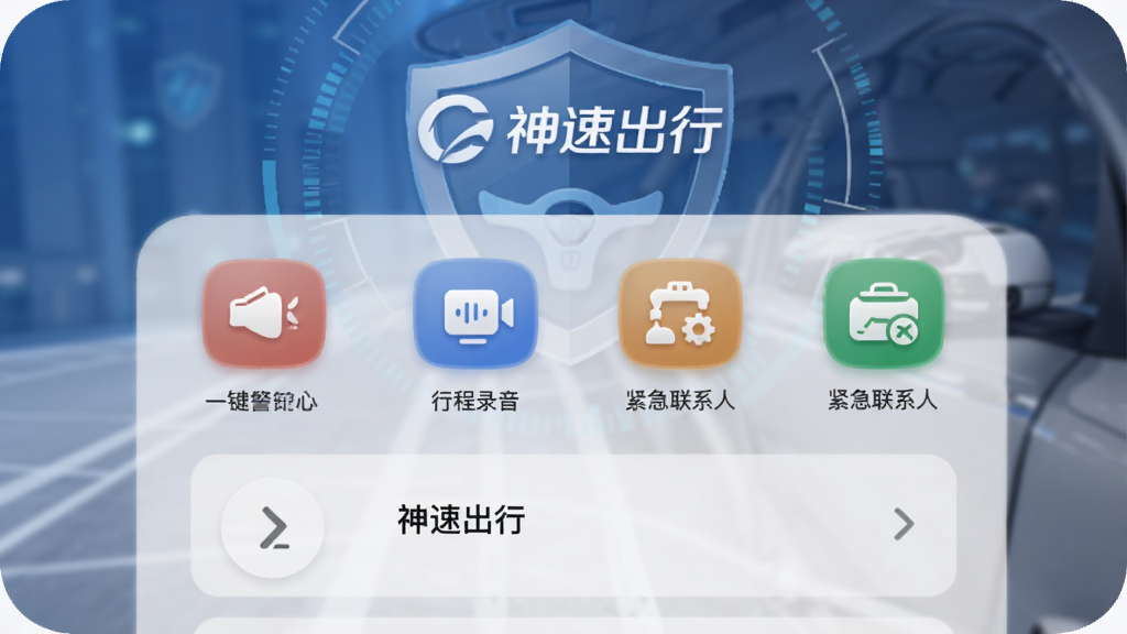 ���ٳ���˾����APP��ȫ���Ľ��棬�ֻ���Ļչʾ��ȫ�����б�������һ���������г�¼����������ϵ�˵�ͼ�꣬����Ϊ����ͼ���롰���ٳ��С�Logo��ɫ��������ɫ���ɫ��ǿ���Ƽ����밲ȫ�У����沼��������ͼ��Բ�󣬸�����Ⱦ������ɾ�