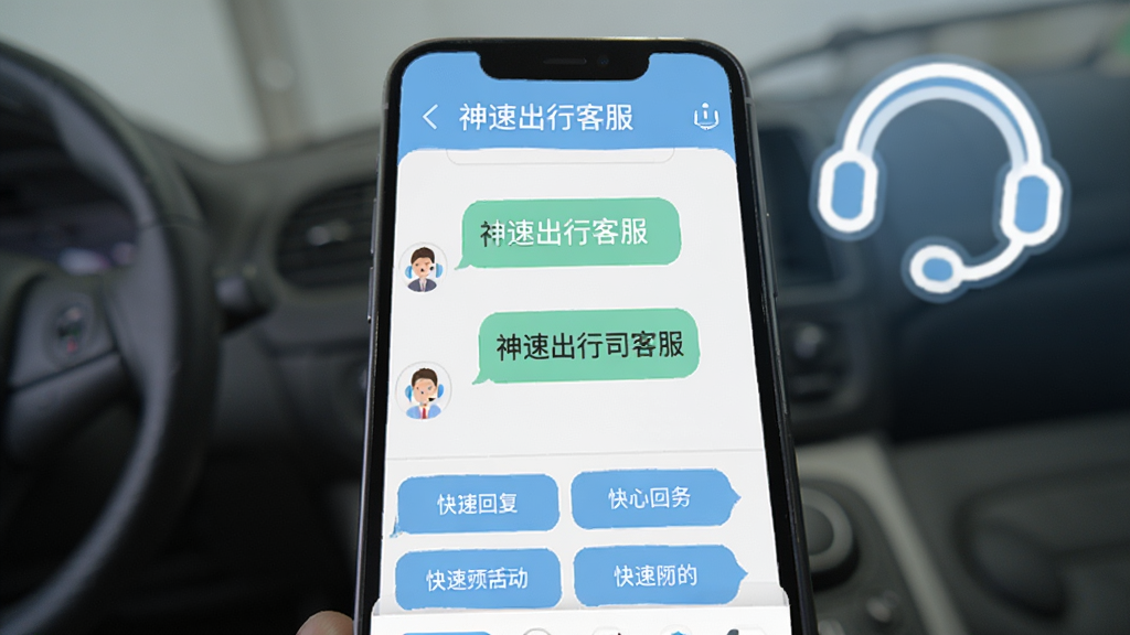 ���ٳ���˾����APP�ͷ��Ի����棬�ֻ���Ļ��ʾ��ͷ������촰�ڣ������С����ٳ��пͷ����������ײ�Ϊ��ݻظ�ѡ��������ж��������ͼ�꣬����ɫ��Ϊǳ��ɫ������Ѻ����У������࣬���廭�ʣ��޶���Ԫ��