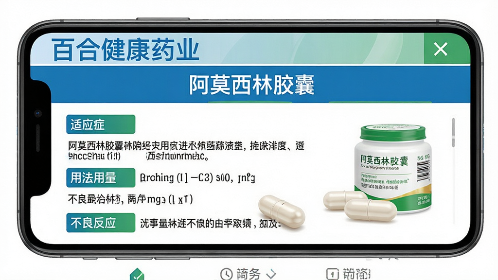 ͼƬչʾ���ٺϽ���ҩҵ��APP��ҩƷ����ҳ�棬��Ļ������ʾҩƷ���ơ���Ī���ֽ��ҡ����·��г�����Ӧ֢�������÷�����������������Ӧ������Ŀ���Ա���ҩƷʵ��ͼ������Ϊ����ɫ����������ɫ����ɫΪ��ɫ�����Ű����룬��Ϣ�㼶����������������ϸ�ڷḻ���ɾ��޶���Ԫ�ء�