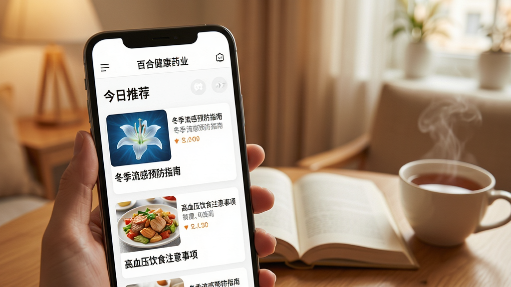 ͼƬչʾ���ٺϽ���ҩҵ��APP����ѶƵ��ҳ�棬��Ļ�Ϸ�Ϊ�������Ƽ�����Ŀ���·��Ǽ�ƪ�������µ�����ͼ��Ƭ�������硰��������Ԥ��ָ�ϡ�������Ѫѹ��ʳע�����������Ϊ��ů�������Ķ�������һ�����һ�������ԣ�����ɫ����ͣ��Ű�����б�ʽ���֣��������ʵ�ã�����ϸ�壬�޶���Ԫ�ء�