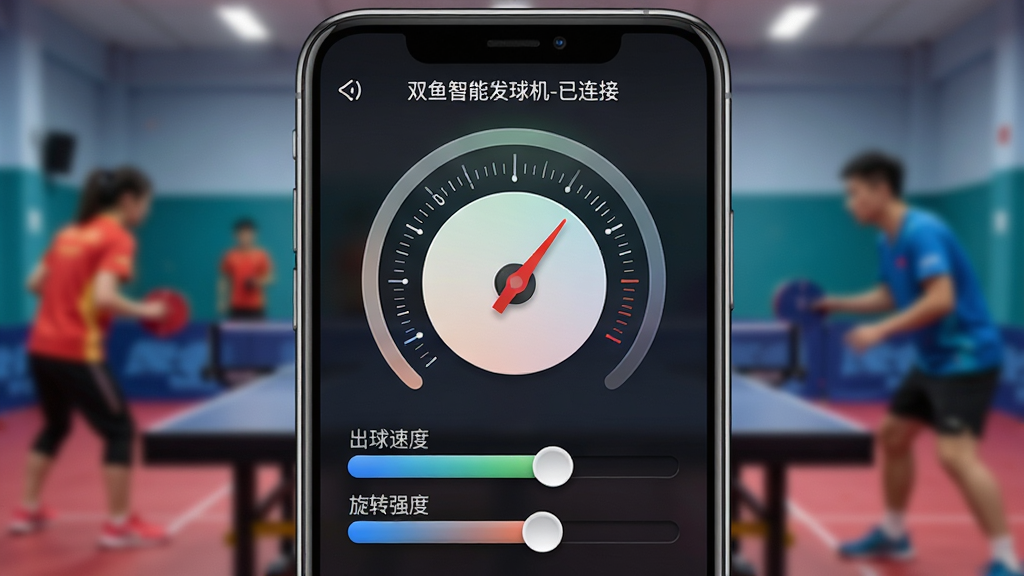 ˫�����ܷ����APP����ң�ع�����дͼ������Ϊһ�������ֻ���Ļ�Ŵ�չʾ����Ļ����ʾԲ�ε���ת�̣�ת���Ͽ̶����������к�ɫָ�룬ת���·�Ϊ�������ٶȡ��롰��תǿ�ȡ����顣����Ϊ�ֻ����У�����Ϊ�黯��ƹ����ݳ��������Ϊдʵ��Ӱ���UI����չʾ��ϸ��ͻ�������Բ���ʸк�ɫ�ʽ��䣬��Ļ������ʾ��˫�����ܷ����-�����ӡ����������ʸ��壬�޶���Ԫ�ء�