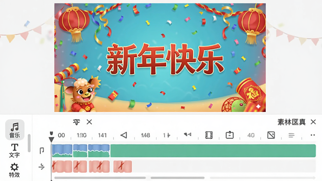 �����鶹��̬ģ��༭���棬�ϰ벿����ʾģ��Ԥ�����棬��������Ľ��ղʴ������롰������֡����֣��°벿��Ϊʱ�������ز��滻��������С����֡��������֡�������Ч��ͼ�꣬����UI��Ƽ�࣬ɫ��ϲ�죬�ɾ��޶���Ԫ��