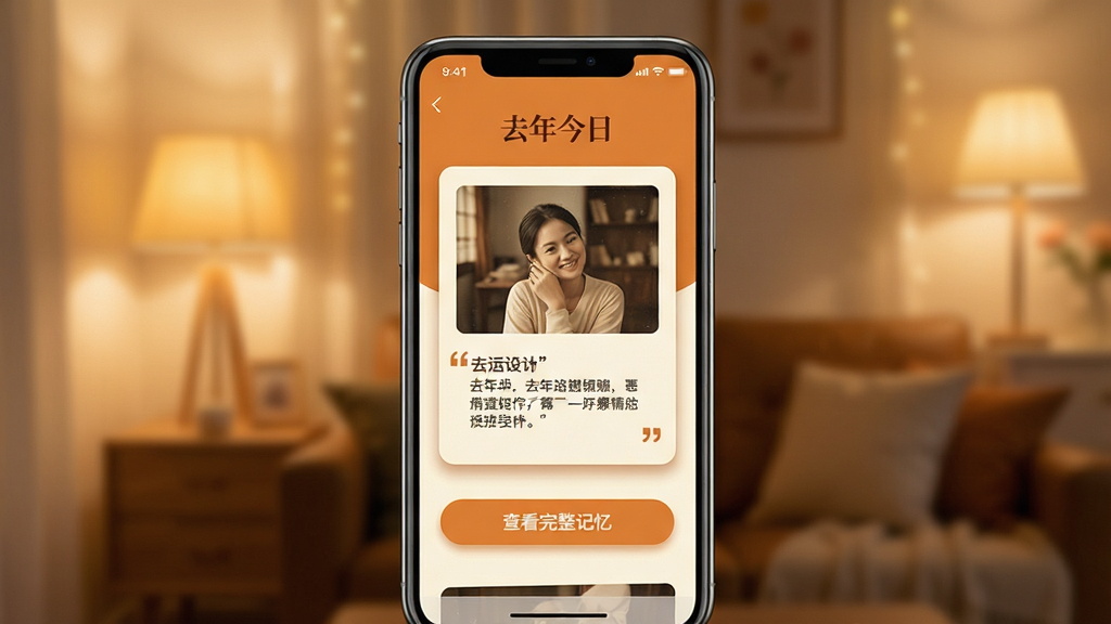 ���壺�ֻ���Ļչʾһ����ƾ����ġ�ȥ����ա��ع˿�Ƭ����Ƭ����һ�ž���Ƭ��һ�䵱ʱ������ժ¼�����֣��ֻ�λ�ڻ������ģ�����Ϊģ�������ڻ������ƹ���ܰ���Ű棺�ع˿�Ƭλ����Ļ���룬�·��С��鿴�������䡱��ť����񣺽�����ƾ��£�ɫ����ů��ɫ������ɫΪ����ϸ�ڣ���Ƭ��Ե��ϸ�����Ӱ������ժ¼�����ű�������ʣ����壬�ɾ����޶���Ԫ�ء�