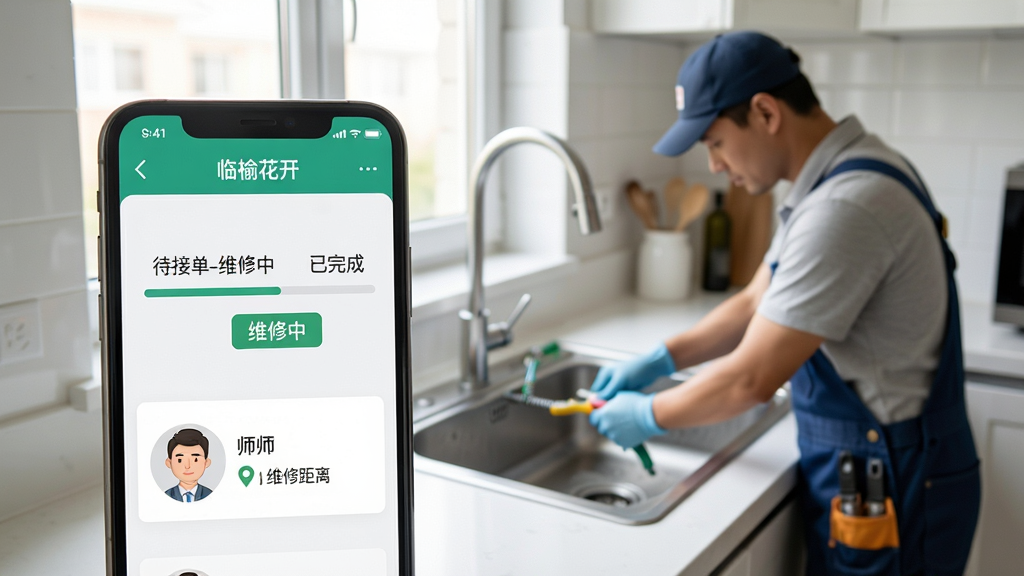 дʵ���ͼƬ��ǰ��Ϊһ���ֻ�����Ļ��ʾ�����ܻ�����APP�ı��޽��Ƚ��棬�����С����ӵ�-ά����-����ɡ��Ľ���������ǰ�����ڡ�ά���С�������ʾʦ��ͷ��;��롣����Ϊ�ɾ������ĳ���ˮ�۳�������һ��ά�޹������ڼ��ޡ��������������ֺ��������ƫ��ʵ��Ӱ��ɫ����Ȼ�����ʸ��塣