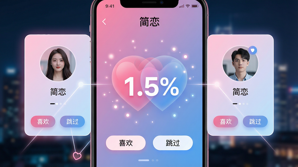 ���壺һ���ֻ���Ļ�Ŵ�չʾ��������ƥ����棬���Ҹ���һ���û���Ƭ���м����ص��İ��ĺͰٷֱ�ƥ������֣��������������������֣�ƥ�����ռ�ݻ������ģ���Ƭ�ԳƷֲ���ƥ�����������Ŀ���������ʾ���Ű棺����Ԫ�ضԳ�ƽ�⣬��Ƭ��ͷ��ͱ�ǩ�������·��С�ϲ�����͡���������ť����񣺿Ƽ�����������ϣ�ɫ���Է�ɫ����ɫ����Ϊ������Ч��ͣ�ϸ�ڣ���Ƭ��Ե��΢�⣬ƥ���������Χ�з������ӣ�������ģ���ĳ���ҹ�������ʣ�4K���壬�ɾ��޶���Ԫ�ء�