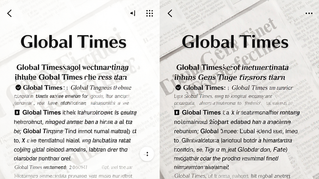 ˫���ĵ�չʾͼ������ΪGlobal TimesӦ��������ҳ�����ҷ�����ʾ��Ӣ�Ķ��գ������е����ı�ֽ��������������࣬ɫ���԰׵׺���Ϊ�������⡰Global Times�������ɼ����������࣬�����Ű����������ʸ��壬�ɾ��޶���Ԫ�ء�