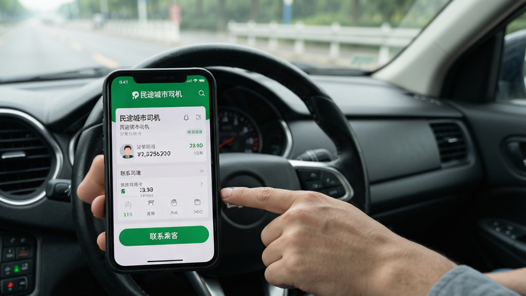 ����Ϊһλ˾�����ڳ��ڵ������;����˾����APP�еġ���ϵ�˿͡���ť���ֻ�������ʾ����������������롣���ֲ���˾����һ�ӽǣ�ǰ��Ϊ�ֻ���Ļ��д����Ϊ���ڷ������뵲�粣����ĵ�·�����дʵ��Ȼ��������͡�ϸ���ص�չʾ�ֻ������С���;����˾������Ʒ�Ʊ�ʶ�������Ķ�����Ϣ�����ʸ��壬����ɾ����޶������