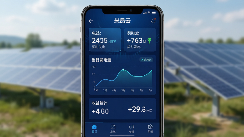 һ�������ֻ���Ļ��д����Ļ����ʾ���װ��ơ�APP�����棬�����������ɫ�Ƽ�����Ʒ�񣬶�����ʾ��վ������ʵʱ���繦�����ݿ�Ƭ���в�Ϊ���շ���������ͼ������ͳ�����֣��ײ�Ϊ���ܵ�����������������UI����ִ���࣬����Ϊ�黯�Ļ�������վʵ��������ͻ��������ɾ���4K������Ⱦ