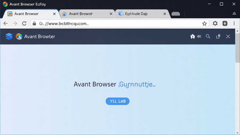 Avant Browser 浏览器主界面截图,主体为软件窗口,布局为顶部多标签页与地址栏,画面中央显示简洁的新标签页,背景为干净的浅色渐变,风格为现代科技感,细节包括流畅的图标线条和清晰的文字排版,画质 4K 干净 无多余元素