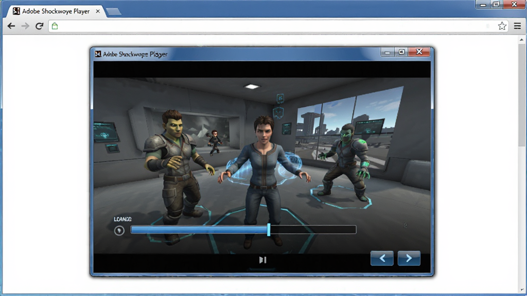 Adobe Shockwave Player ������������ж�ý�����ݣ�����Ϊ 3D ��������������ͻ�����Ŵ��ڣ�����Ϊ�����ȫ�����Ű���������Ϊдʵ�Ƽ��磬ϸ���м��ؽ������ͽ�����ť�����ʸ��壬�ɾ����޶���Ԫ��