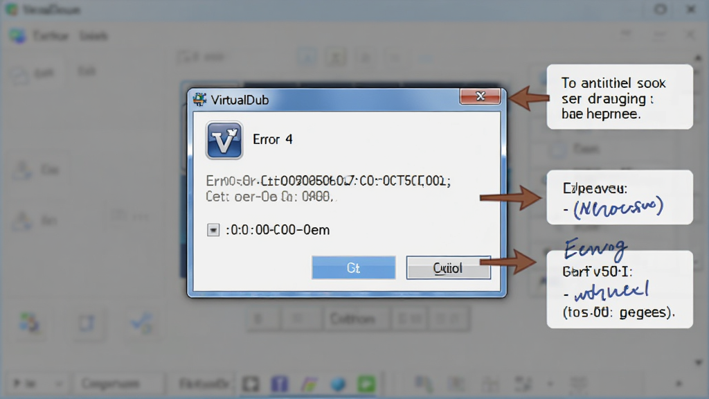 ������VirtualDub�����Ĵ�����ʾ�Ի���ͽ������ʾ��ͼ������Ϊ��Ļ���뵯�����Ա߱�ע����ָ�����Ű�չʾ�������Ͷ�Ӧ��ť�����Ϊ�̳�ͼ��磬ϸ�ڰ�������ͼ�ꡢ��ͷָʾ������˵���������������ɾ����޶���Ԫ��