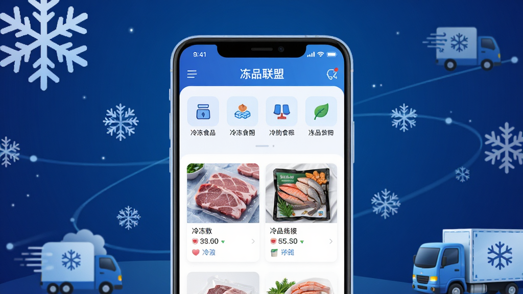 ����Ϊһ����׿�ֻ�����Ļ����ʾ��Ʒ����������ҳ���棬�����ڳ����䶳ʳƷ����ͼ������Ʒ�б������ֲ����ֻ����з���������ɫ���䱳��֮�ϣ����ܻ���ѩ������������Ԫ�أ��Ű����������Ϸ����������Ӿ����������ƫ������Ƽ��У�ɫ�����������ɫΪ����ϸ�����ֻ��߿�Բ�󣬽������������ɱ棬��ƷͼƬ�����䶳�����뺣�ʰ�װ�����ʸ��壬�ɾ��޶���Ԫ�أ��������רҵAppչʾЧ��
