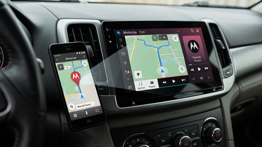Motorola�������ӳ�����������չʾ��������һ��Ħ�������ֻ������������п�̨�������ֻ���Ļ����Ͷ�䵽������ʾ���ϣ�������Ļ��ʾ������ͼ�����ֲ��Ž��棬����Ϊ�����ڲ�������������ͣ����дʵ��ϸ�ڷḻ�����������ɾ�