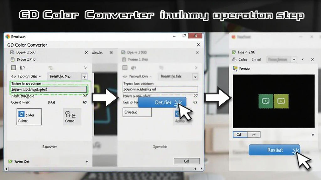 һ��չʾ GD Color Converter ���ֲ��������ͼƬ������Ϊ���������ͼ��ϲ�����ͷ��ע������Ϊ�����ҵ�������������ͼ���Ű����������Ϊ�̳�ͼ����ϸ�ڰ���������������ť���ʾ��ͽ��չʾ�����ʸ��壬�ɾ����޶���Ԫ��