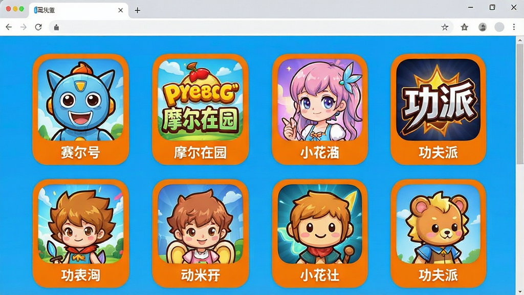 ���׶�ͯ�������Ϸ�ۺϵ���ҳ�棬�������������ҳ���������������š�Ħ��ׯ԰��С���ɡ������ɵ���Ϸ�ķ���ͼ����ڣ�ÿ��ͼ���·�����������Ϸ�������֣���������������õ�������ɫ�����ͨ�ɰ������ּ�����ˣ����������ɾ����޶���Ԫ��