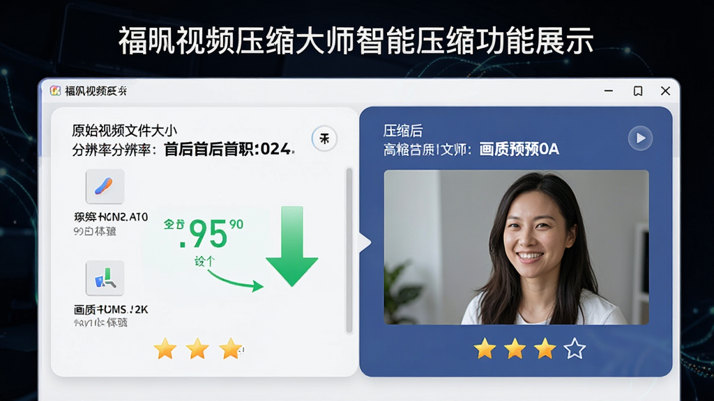 �����Ƶѹ����ʦ����ѹ������չʾͼ������Ϊ������������Ƶѹ��ǰ������Ա���壬����Ϊ���ҶԱ��Ű棬�����ʾԭʼ��Ƶ�ļ���С��ֱ�����Ϣ���Ҳ���ʾѹ��������뻭��Ԥ�������Ϊ��ˬǳɫ�Ƽ��磬ϸ�ڰ�����ɫ�½���ͷ��������ֱ仯�����������Ǽ������ʸ��壬�ɾ����޶���Ԫ��