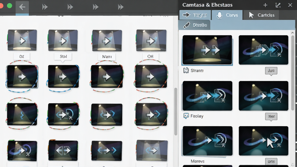 Camtasia ��ע����Ч�����չʾ������Ϊ�����Ҳ����Ч�ز���壬���ַ�Ϊ��ע��ת������Ϊ�����Ч���ȷ����ǩ���Ű����룬���Ϊ��ƽ���������棬ϸ�ڰ�����ͷͼ�ꡢ�۹������ͼ����̬ת��Ԥ��ͼ�������������ɾ�������Ԫ��