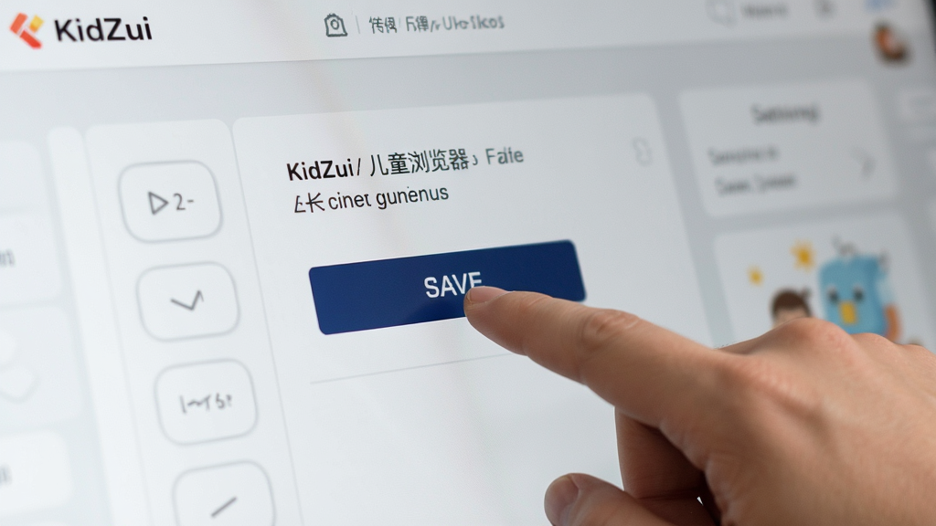 KidZui��ͯ������ҳ����ý������ʾ��ͼ��������һֻ�����ڵ������ɫ���水ť�������Ǽ���������壬���дʵ�������������޶���Ԫ��