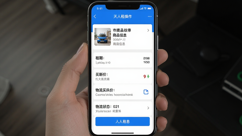 һ��չʾ������APP����������ֻ���ͼ��������ʾ��������ҳ�棬������Ʒ��Ϣ�����ڡ������ϼۡ�����״̬��ģ�飬����������������ɫ�����ֿɶ���ǿ�����ʸɾ����޶���Ԫ��