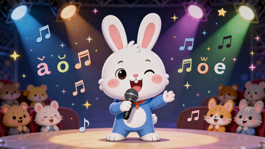 ��ͨ���ӡ���С��������̨��������˷糪�裬��Χ������������ƴ����ĸ��a o e���������ǲ�ɫ�۹�ƺ͹���ϯ�ϵ�С������沼��Ϊ���Ӿ�����̨�����Ϊ����Ŀ�ͨ��̨���ϸ�ڰ���Ʈ�����������˸�����ǣ����ʸ��壬�ɾ����޶���Ԫ��
