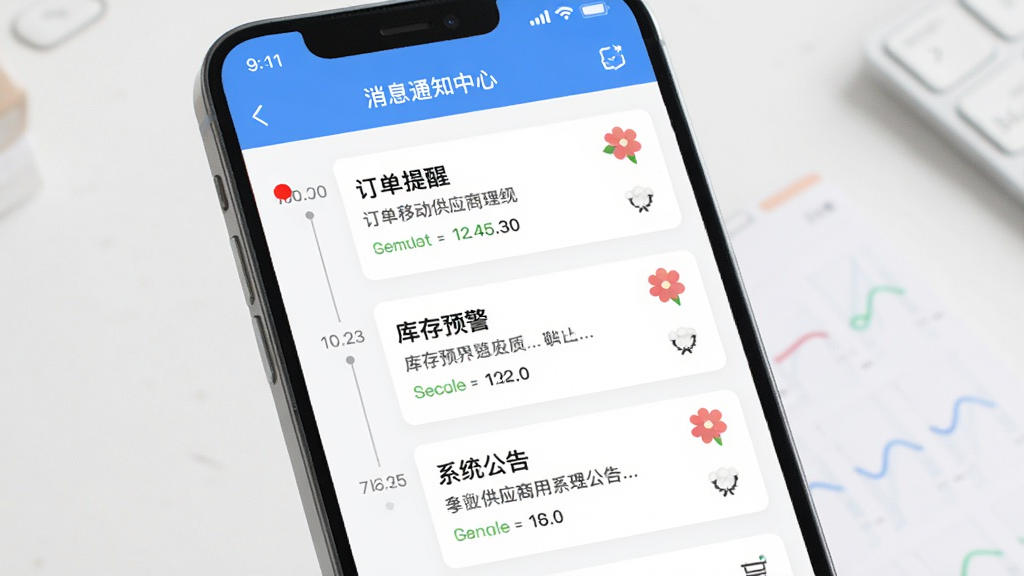 �������ƶ���Ӧ�̹���ϵͳ��Ϣ֪ͨ���ģ�����Ϊ�ֻ���Ļչʾ֪ͨ�б������ְ����������ѡ����Ԥ����ϵͳ����������Ϣ��Ƭ���Ű�Ϊ����ʱ���ߣ����Ϊ�������ƶ�Ӧ�ý��棬ϸ�ڰ������δ��������ʻ�Сͼ�꣬���������ɾ����޶���Ԫ��