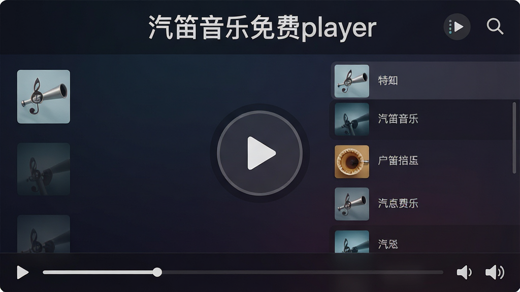 �����������player�����������ͼ����������չʾһ����Լ��Բ�β��Ű�ť�͸����б�������Ϊ��ɫ�����񣬶����С������������player�����ֱ�ʶ���ײ���ʾ���Ž���������������ͼ�꣬���岼�ָɾ����࣬ϸ�ڰ���������������ͼ�������б�ͼ�ꡢ�����Ŵ�ͼ�꣬���Ϊ�ִ���ƽ����ƣ������������޶���Ԫ��