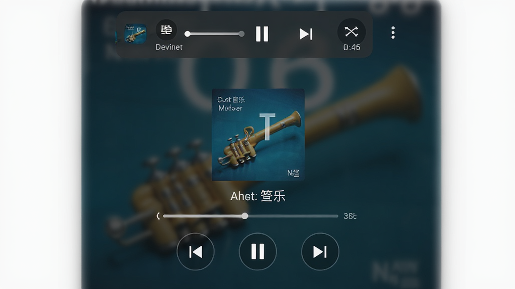 �����������player��̨���ſ������ʾ��ͼ������Ϊ�ֻ��������棬������ʾ��������͸������·�����һ�ס�������ͣ����һ��������ť��֪ͨ������Ҳ��ͬ���Ŀ�����������Ϊģ��ר�����棬���Ϊ��׿ԭ���������ϸ�ڰ�����������ʱ����ʾ�����ʸɾ����޶���Ԫ��