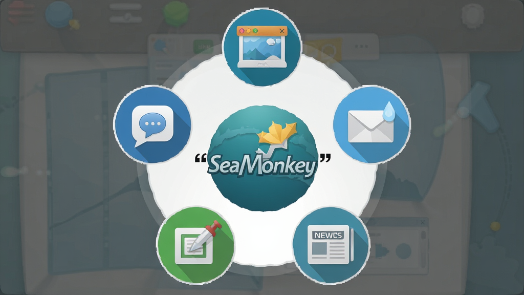 һ��չʾSeaMonkeyһ�廯����ģ���ʾ��ͼ������Ϊ�������ͼ�껷������Logo�����ֳʻ������У��Ű��������򣬷��Ϊ��ƽ���Ƽ����ϸ�ڰ�����������ʼ��������顢�༭��������ͼ�꣬���������ɾ����޶���Ԫ�أ�ͼƬ�����֡�SeaMonkey�������š�