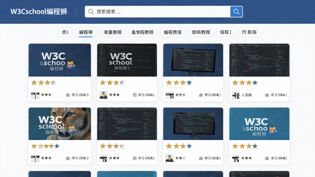 W3Cschool���ʨ������̳̽̽���չʾͼ������Ϊ�����̳��б�ҳ�棬����Ϊ�����������·������ǩ���·��̳̿�Ƭ�������У��Ű��������򣬷��Ϊ���±�ƽ����ƣ�ϸ�ڰ����̷̳���ͼ���Ѷ��Ǽ���ѧϰ����ͳ�ƣ����ʸ���ɾ��޶���Ԫ�أ�ͼƬ�����֡�W3Cschool���ʨ��