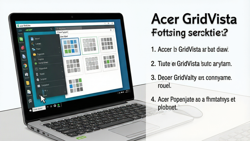 һ��չʾAcer GridVista����ʹ��ָ�ϵ�ͼ�Ľ̷̳���ͼ������������һ̨�ʼǱ�������Ļ����Ļ����ʾ��Acer GridVista�����̲˵������񲼾�ѡ����棬����Ϊб���ӽǵ����泡�����Ű����Ϊ���������ͼ�Ҳ�Ϊ���ֲ������裬���Ϊ���̳̲�ͼ��ϸ�ڰ������ָ��������ͼ������񲼾�����ͼ�����������ɾ����޶���Ԫ��