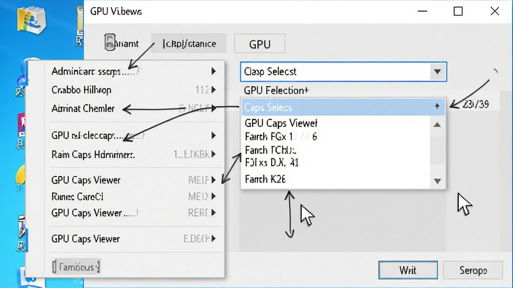 GPU Caps Viewer �������������ͼ��չʾ�Թ���Ա�������е��Ҽ��˵�ѡ����GPUѡ�������˵�������ΪWindows�����񣬷��Ϊʵ�ý̳̽�ͼ��ϸ�ڰ������ָ��������˵�ѡ�������ɼ�������Ԫ�ر�ע�����������ɾ����޶���Ԫ��