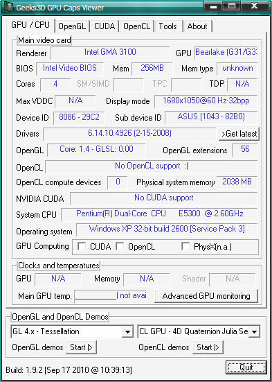 GPU Caps Viewer�Կ���⹤�߽�ͼ