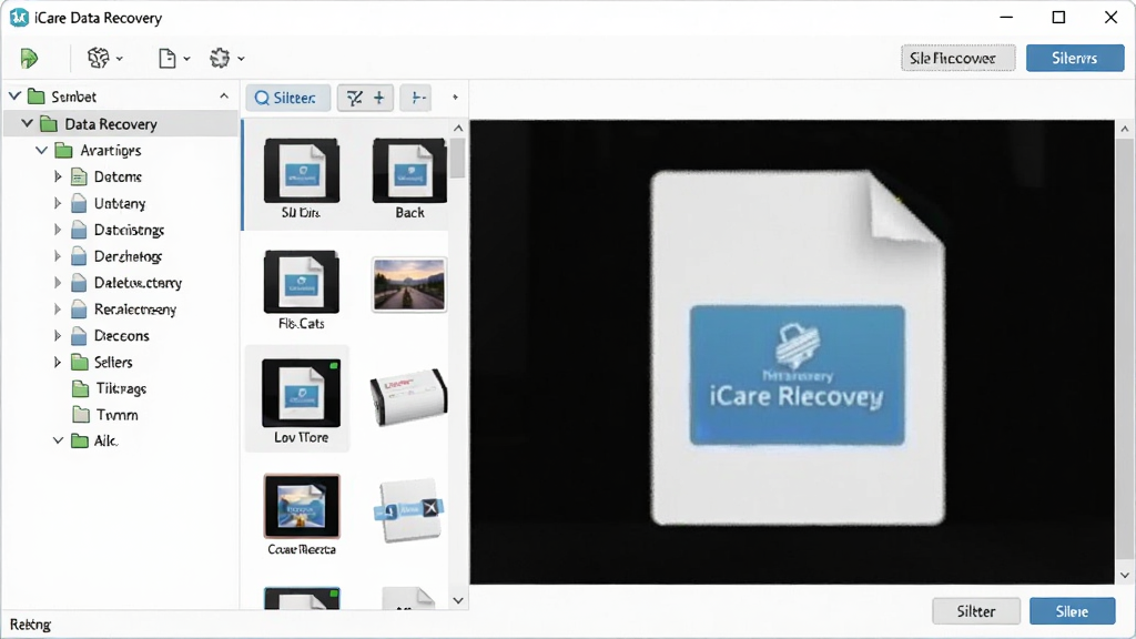 iCare Data Recovery �ļ�Ԥ����ɸѡ���棬����Ϊ�ļ��б���Ԥ�����ڣ�����Ϊ���Ŀ¼���Ҳ�Ԥ�������Ű�ֱ�ۣ����Ϊ��ˬǳɫ���棬ϸ�ڰ����ļ�����ͼ��ɸѡ��ť�������������ɾ����޶���Ԫ��