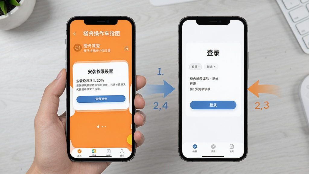 ���ۿ������ֲ���ָ��ͼ���ֻ���Ļ��ʾ��װȨ�����ú͵�¼���棬�Ա��м�ͷ��ע���裬����Ϊǳ��ɫ���棬�����̳̣������������޶���װ��