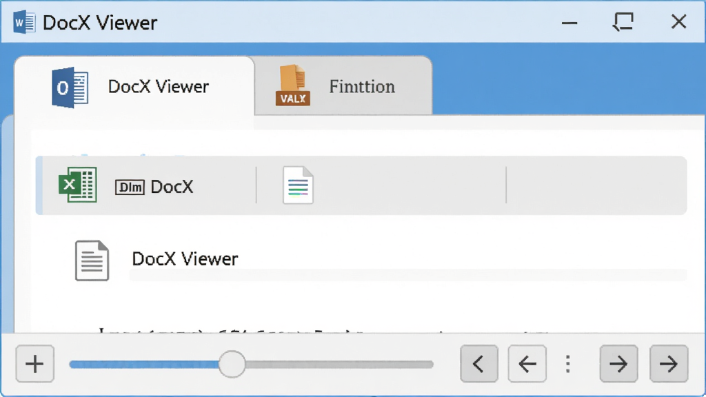 DocX Viewer����������д��չʾ���ǩҳ�ĵ�������ܣ���ǩҳ�Ϸֱ��ע�Ų�ͬ��ʽ���ĵ�ͼ�꣬����ײ������Ż����ҳ�浼����ť�������������죬���ñ�ƽ����ƣ������������ɾ��޶���Ԫ��